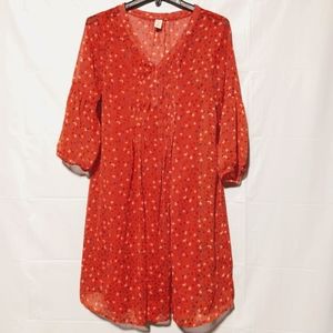 Old Navy EUC Women's Dress, Small, Red Orange Floral, Fully Lined, Bell Sleeve